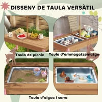 Qaba Kids Picnic Table and Bench Set with Removable Umbrella, Cushions & Boxes, Flamingo Theme for Outdoor, Pink(m-5)