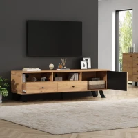 Modern Wood-Grain TV Stand for up to 65-Inch TVs, Sturdy TV Cabinet with Particleboard Construction, 59" L x 15" W x 17.5" H, Wood(m-1)