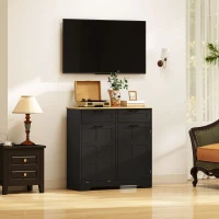 HOMCOM 13 Gallon Tilt Out Garbage Cabinet, Kitchen Island with Trash Cabinet, 2 Drawers, Door Racks, Adjustable Shelves, Black(m-10)