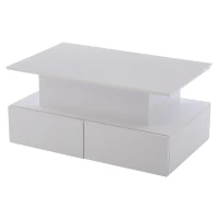 Sleek Lift-Up Coffee Table with LED Lighting and 4 Drawers, Durable Center Table for Living Room, 35.5" L x 21.5" W x 16.5" H, White(m-14)