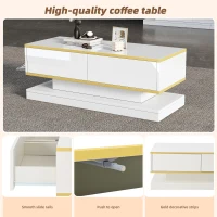 Space-Saving Coffee Table with Bottom-Slide Drawers, High-Gloss Centre Table for Living Room and Office, 39.5'' L x 19.5'' W x 15'' H, White(m-5)
