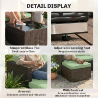 Outsunny 3 Pieces Patio Furniture Set with Cushions, Outdoor PE Rattan Wicker Conversation Corner Sofa Set, Light Green(m-6)