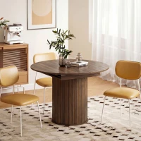 HOMCOM Extendable Kitchen Table for 6-8, 43.5"-59" Farmhouse Dining Table with Pedestal Base Walnut Wood Grain(m-9)