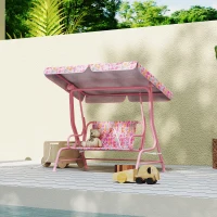 Qaba Kids Patio Swing, 2-Seater Outdoor Porch Swing with Safety Belt and Adjustable Canopy for Backyard Garden, Pink(m-10)