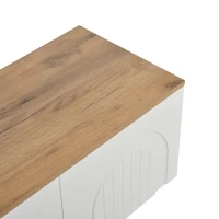 Stylish TV Stand with 4 Doors and Spherical Metal Legs, Sturdy TV Cabinet with Large Closed Storage, 71" L x 15.5" W x 17.5" H, White+Oak(m-8)