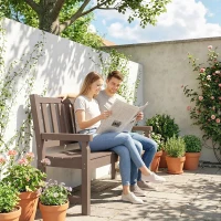 Outsunny 2-Person Garden Bench, HDPE Outdoor Bench with 530 lbs Capacity, Curved Seat for Backyard, Park, Porch, Lawn, Brown(m-10)