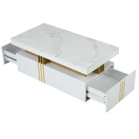 Minimalist Coffee Table with 2 Drawers and High-Gloss Finish, Multi-Use Side Table for Living Spaces, 39.5'' L x 19.5'' W x 15.5'' H, White(m-12)