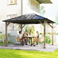 Outsunny 10' x 12' Hardtop Gazebo with Galvanized Steel Roof, UPF50+ Wood Permanent Pavilion with Clear Roof Top, Light Walnut(m-2)