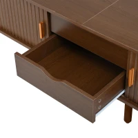 Stylish TV Stand with Rounded Corners and Oval Top, Versatile TV Cabinet for Living Room, 69" L x 15.5" W x 16.5" H, Dark Oak(m-9)