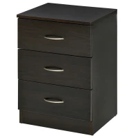 HOMCOM Bedside Table, Modern Night Stand with 3 Drawers and Metal Rail for Bedroom, Dark Brown(m-11)