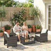 Outsunny 4 Piece Wicker Patio Furniture Set, Outdoor Furniture Conversation Set with Loveseat, Chairs, 2 Tier Table, Beige(m-10)