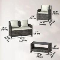 Outsunny 4 Piece Wicker Patio Furniture Set, Outdoor Furniture Conversation Set with Loveseat, Chairs, 2 Tier Table, Beige(m-3)