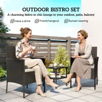 Outsunny Wicker Bistro Set, 3 Piece Patio Furniture Set with 2-Tier Glass Top Table, Cushions for Balcony, Porch, Khaki(m-4)