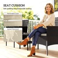 Outsunny Wicker Bistro Set, 3 Piece Patio Furniture Set with 2-Tier Glass Top Table, Cushions for Balcony, Porch, Khaki(m-6)