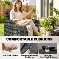 Outsunny 4 Piece Wicker Patio Furniture Set, Outdoor Furniture Conversation Set with Loveseat, Chairs, 2 Tier Table, Dark Grey(m-6)