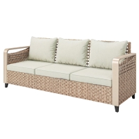 Outsunny Rattan Wicker Sofa 3-Seater Outdoor Patio Sofa with Cushions for Garden Backyard Porch Beige