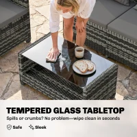 Outsunny 4 Piece Wicker Patio Furniture Set, Outdoor Furniture Conversation Set with Loveseat, Chairs, 2 Tier Table, Dark Grey(m-9)