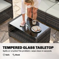 Outsunny 4 Piece Wicker Patio Furniture Set, Outdoor Furniture Conversation Set with Loveseat, Chairs, 2 Tier Table, Beige(m-9)