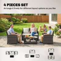 Outsunny 4 Piece Wicker Patio Furniture Set, Outdoor Furniture Conversation Set with Loveseat, Chairs, 2 Tier Table, Beige(m-4)