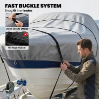 Outsunny 19-20 Ft Trailer Boat Cover, 3000mm Waterproof Universal Boat Cover with Quick-Fasten Buckles, Light Grey(m-6)