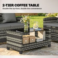 Outsunny 4 Piece Wicker Patio Furniture Set, Outdoor Furniture Conversation Set with Loveseat, Chairs, 2 Tier Table, Dark Grey(m-7)