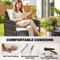 Outsunny 4 Piece Wicker Patio Furniture Set, Outdoor Furniture Conversation Set with Loveseat, Chairs, 2 Tier Table, Beige(m-6)