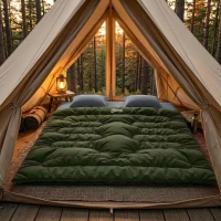 Outsunny Double Sleeping Bag for Adults, Queen Size 2 Person Sleeping Bag with 2 Pillows, for Cold Weather & Warm, Green(m-10)