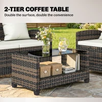 Outsunny 4 Piece Wicker Patio Furniture Set, Outdoor Furniture Conversation Set with Loveseat, Chairs, 2 Tier Table, Beige(m-7)