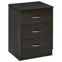 HOMCOM Bedside Table, Modern Night Stand with 3 Drawers and Metal Rail for Bedroom, Dark Brown(m-2)