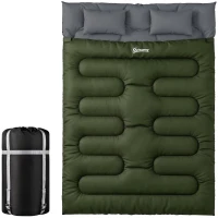 Outsunny Double Sleeping Bag for Adults, Queen Size 2 Person Sleeping Bag with 2 Pillows, for Cold Weather & Warm, Green(m-2)