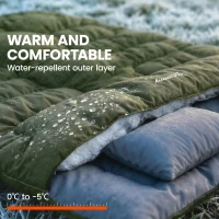 Outsunny Double Sleeping Bag for Adults, Queen Size 2 Person Sleeping Bag with 2 Pillows, for Cold Weather & Warm, Green(m-5)