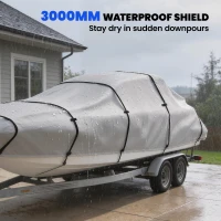 Outsunny 19-20 Ft Trailer Boat Cover, 3000mm Waterproof Universal Boat Cover with Quick-Fasten Buckles, Light Grey(m-4)