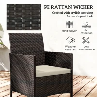 Outsunny Wicker Bistro Set, 3 Piece Patio Furniture Set with 2-Tier Glass Top Table, Cushions for Balcony, Porch, Khaki(m-5)