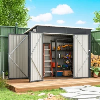 Outsunny 7.5' x 4.3' Outdoor Storage Shed, Waterproof Metal Garden Shed with Lockable Doors, for Backyard, Lawn, Patio, Dark Grey(m-1)