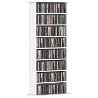 HOMCOM 8-Tier DVD Shelf with 6 Adjustable Shelves, Slim CD Shelf, Holds 360 CDs, 185 DVDs or 185 Blu-rays, White(m-11)