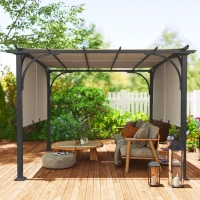 Outsunny 10' x 10' Patio Pergola with Weather-Resistant Steel Frame, Backyard Sun Shade Canopy Cover Shelter for Porch Party, Garden, Grill Gazebo, Beige(m-7)