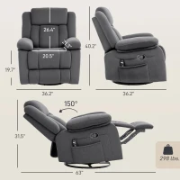 HOMCOM Recliner Massage Armchair with Heat, Oversized Swivel Rocker with Footrest, Remote and Side Pockets, Gray(m-3)