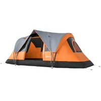 Outsunny 5-6 Person Family Tent, Outdoor Camping Tent with Lighting Hook, Carrying Bag for Camping, Hiking and Travelling Orange(m-2)