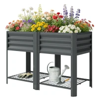 Outsunny Raised Garden Bed with Legs Storage Shelf Elevated Planter Box 31.5" for Flowers Vegetables Dark Grey(m-2)