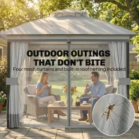 Outsunny 10' x 10' Patio Gazebo, UPF50+ Double Roof Outdoor Gazebo Canopy with Netting and Curtains, Steel Frame, Light Grey(m-6)