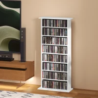 HOMCOM 8-Tier DVD Shelf with 6 Adjustable Shelves, Slim CD Shelf, Holds 360 CDs, 185 DVDs or 185 Blu-rays, White(m-10)