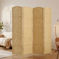 HOMCOM Folding Room Divider Screen 4 Panel 6' Tall Privacy Screen Freestanding Wood Partition for Home Office, Nature Wood(m-10)