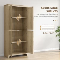 HOMCOM 72" Freestanding Kitchen Pantry Cabinet, Farmhouse Tall Storage Cabinet with 4 Door Cabinets and Adjustable Shelves for Dining Room, Natural(m-5)