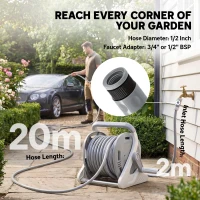 Outsunny Portable Garden Hose Reel, 1/2" x 66ft Wall Mounted Hose Reel with 2 Patterns Spray Nozzle and Crank Handle, Grey(m-5)