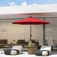 Outsunny 9ft Solar Patio Umbrella Outdoor Sunshade 24 LED Lights Tilt Canopy Wine Red(m-10)
