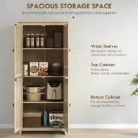 HOMCOM 72" Freestanding Kitchen Pantry Cabinet, Farmhouse Tall Storage Cabinet with 4 Door Cabinets and Adjustable Shelves for Dining Room, Natural(m-4)
