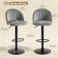HOMCOM Bar Stools Set of 2, Swivel Counter Height Barstools with Footrest, Grey(m-3)
