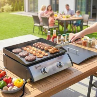 Outsunny 2 Burner Liquefied Gas Grill, Portable Tabletop BBQ Grill, for Camping, Picnic, Silver(m-1)