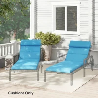 Outsunny Patio Chaise Lounge Chair Cushions Replacement Sun Lounger Pads with Headrest and Ties, Set of 2, Turquoise(m-9)