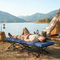 Outsunny Camping Cot with Soft Pad, 32" Extra Wide Folding Cots with Non-Slip Feet and Carry Bag, Blue(m-8)
